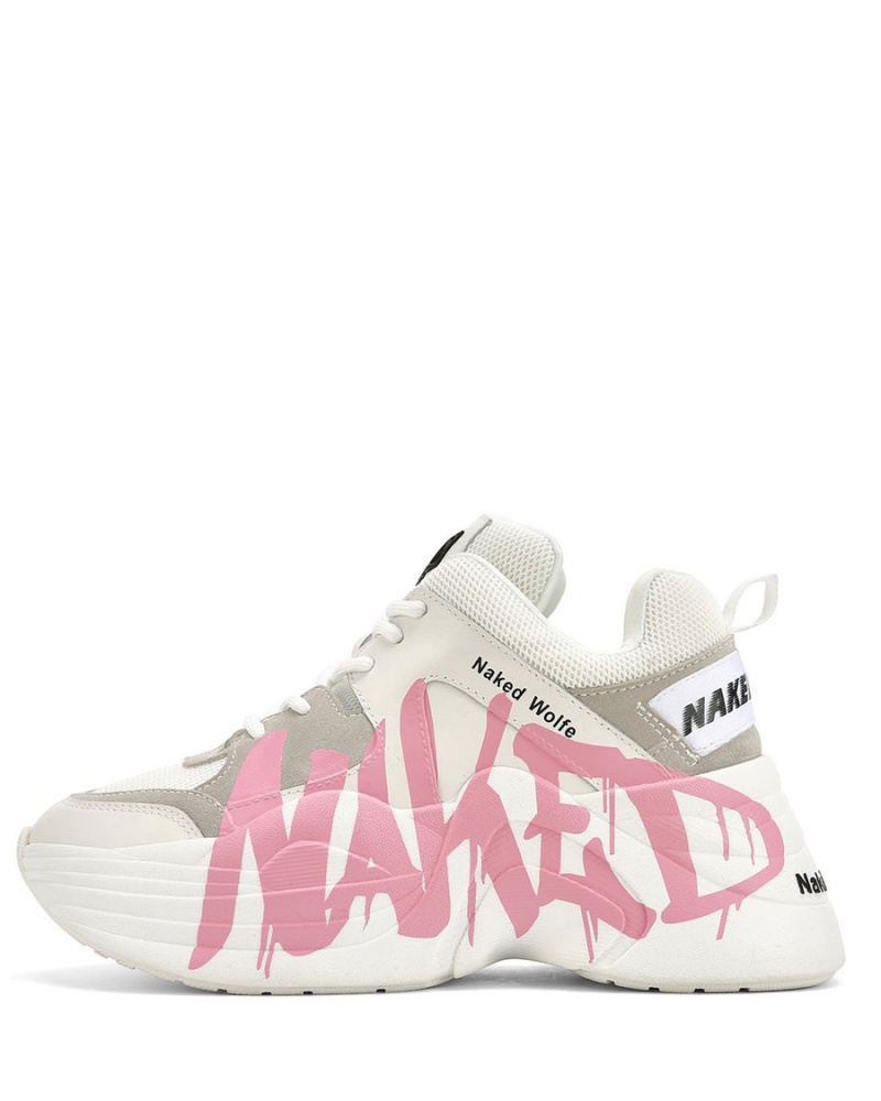 Sneakers Naked Wolfe Pista Logo Donna Bianche Rosa | NNG5558SQ