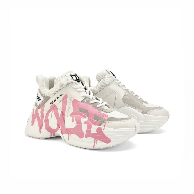 Sneakers Naked Wolfe Pista Logo Donna Bianche Rosa | NNG5558SQ