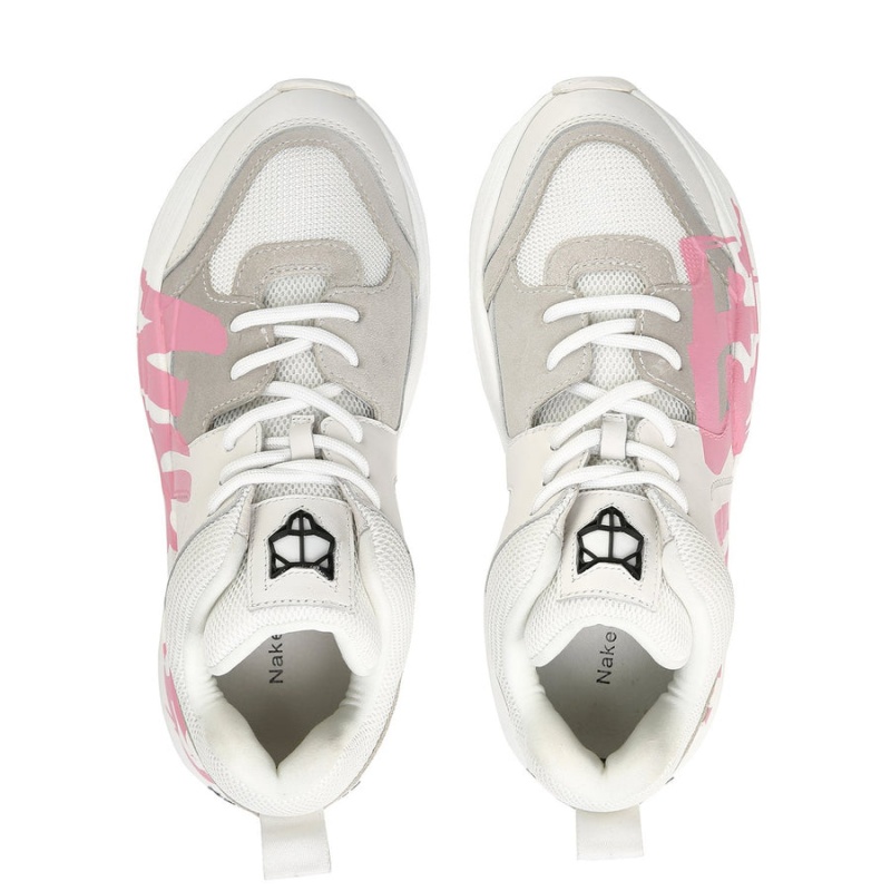 Sneakers Naked Wolfe Pista Logo Donna Bianche Rosa | NNG5558SQ