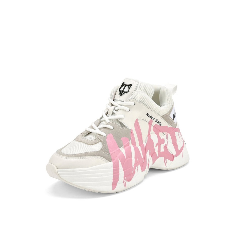 Sneakers Naked Wolfe Pista Logo Donna Bianche Rosa | NNG5558SQ